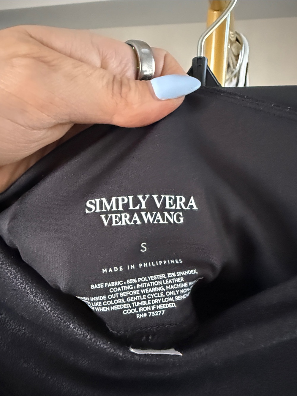 Simply Vera Vera Wang Black Faux Leather Moto Leggings - Picture 2 of 2